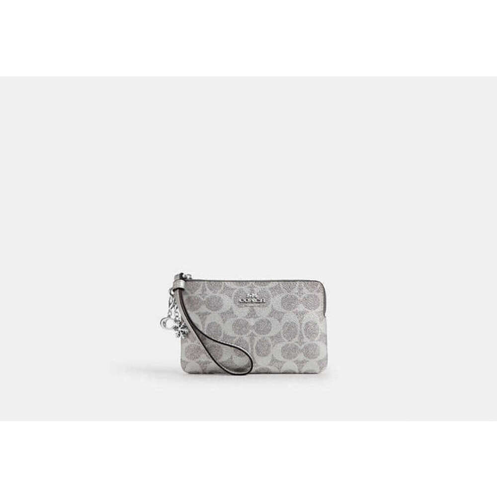 COACH Boxed Corner Zip Wristlet In Silver Signature Canvas With Charms NWT - Picture 3 of 3